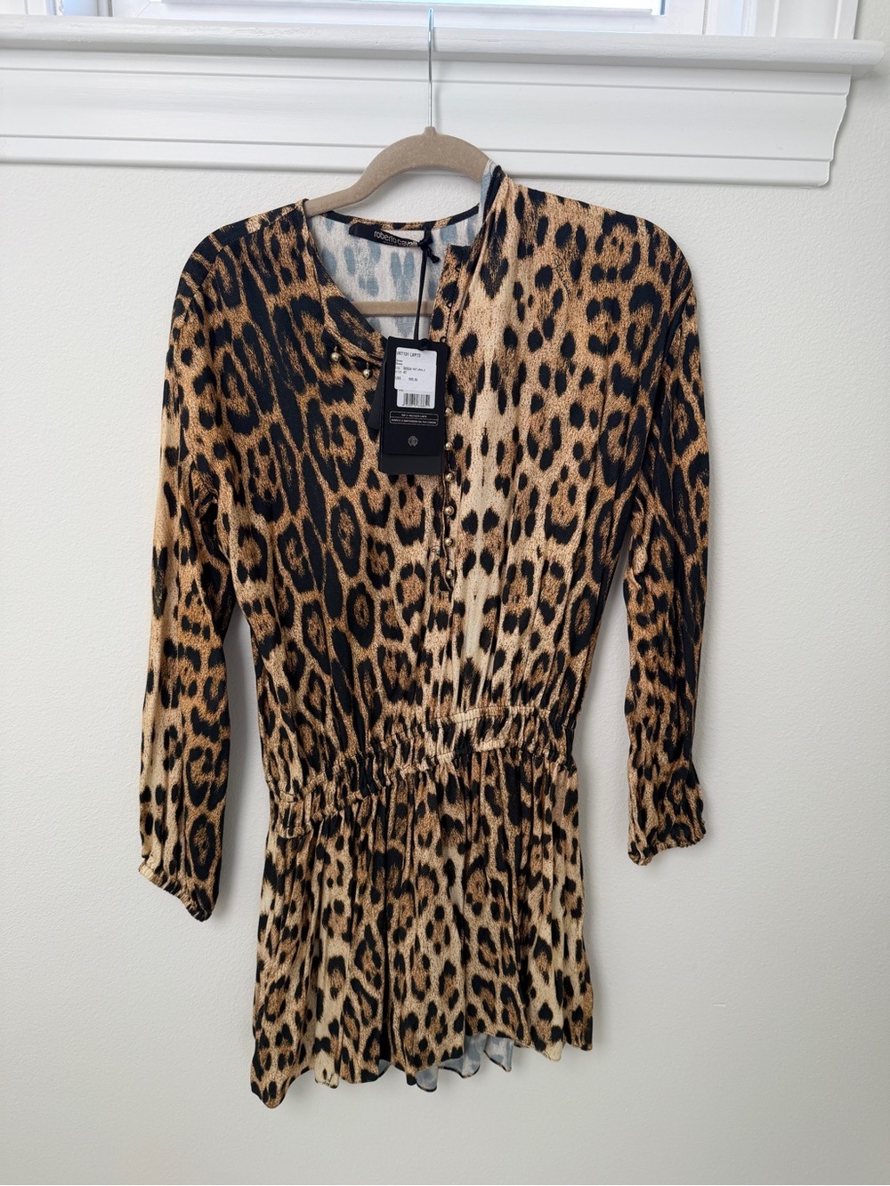Roberto Cavalli Leopard Print Mini Dress in Tan and Black size 40
